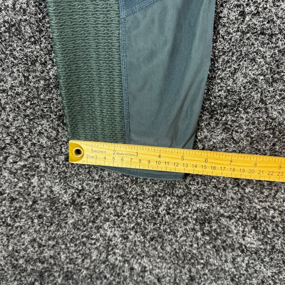 Athleta Womens Large Teal Green Mesh Textured Crop Leggings Pockets High Rise